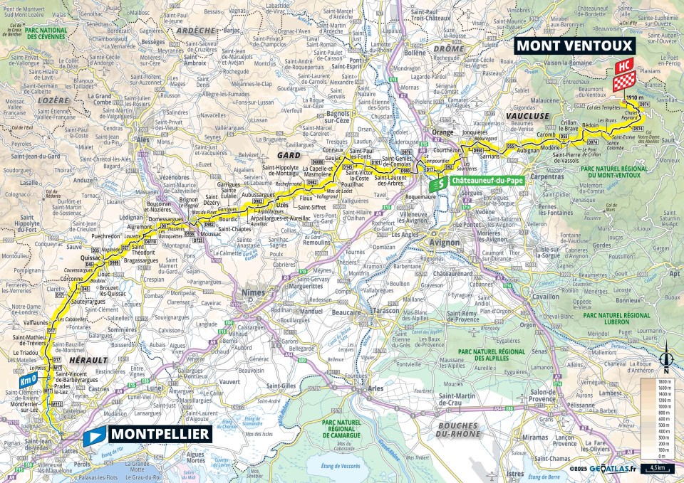 Planimetria Stage 16 Montpellier - Mont Ventoux (171,5 km)